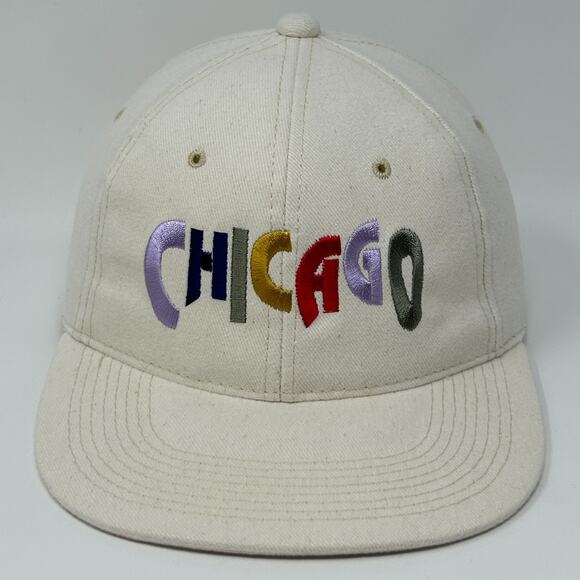 Vintage Chicago Hat Cap Ivory 90s Travel Tourist Tourism Snapback 6 Panel Kudzu - Picture 9 of 9